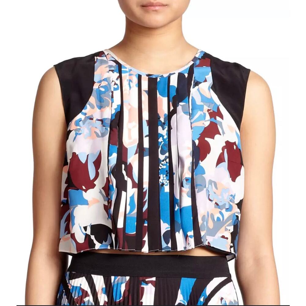 Elizabeth and James Pia 100% Silk Crop Pleated Top Blouse